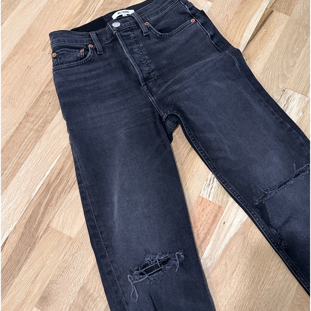 Re/done Crop Distressed Jeans, Faded Coal, size 25